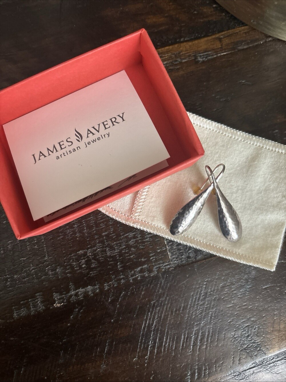 RETIRED James Avery Hammered Teardrop Dangle Earrings Sterling Silver 925 w/ Box